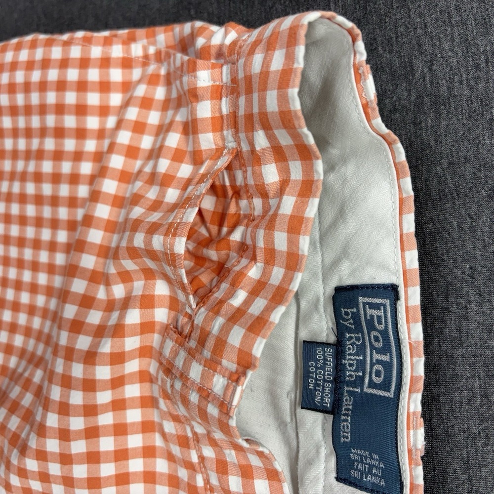 Vintage Polo Ralph Lauren Suffield Shorts Mens 35x9 Orange Gingham Check Preppy - Picture 8 of 13